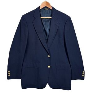 Palm Beach Mens 44R Navy Hopsack Blazer Gold Crest Buttons Sport Coat‎ USA Made